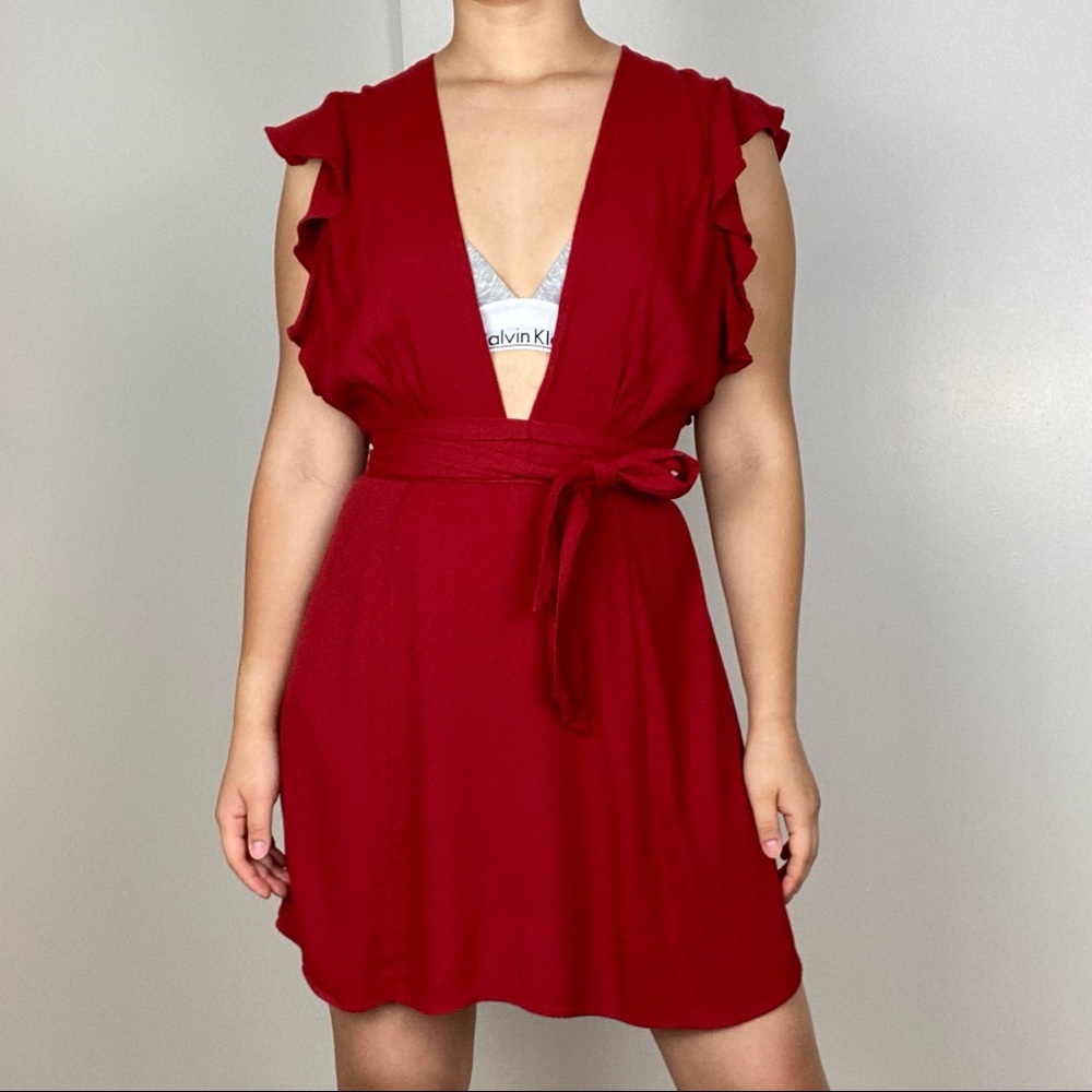 Reformation Red Deep V-Neck Dress